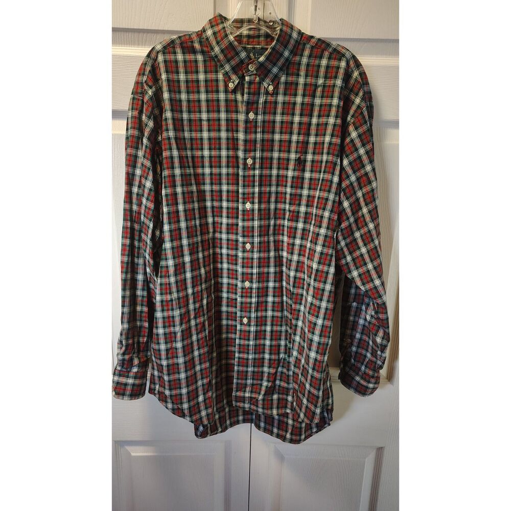 Polo Ralph Lauren Blake Plaid Button Down Shirt Large Red Green Tartan Cotton